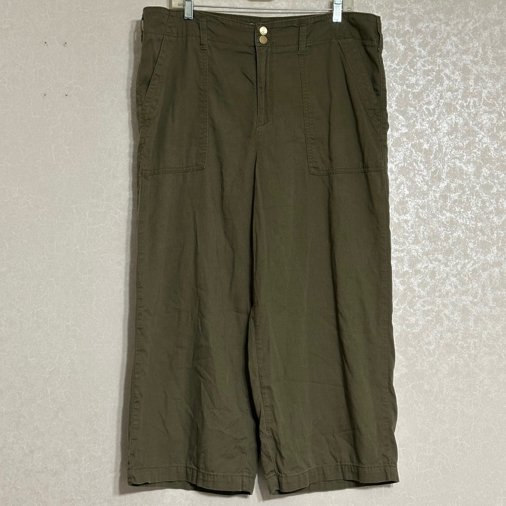 Seven7 Wide Leg Utility Pants Cotton Tencel Blend Olive Green High Waist Boho 16
